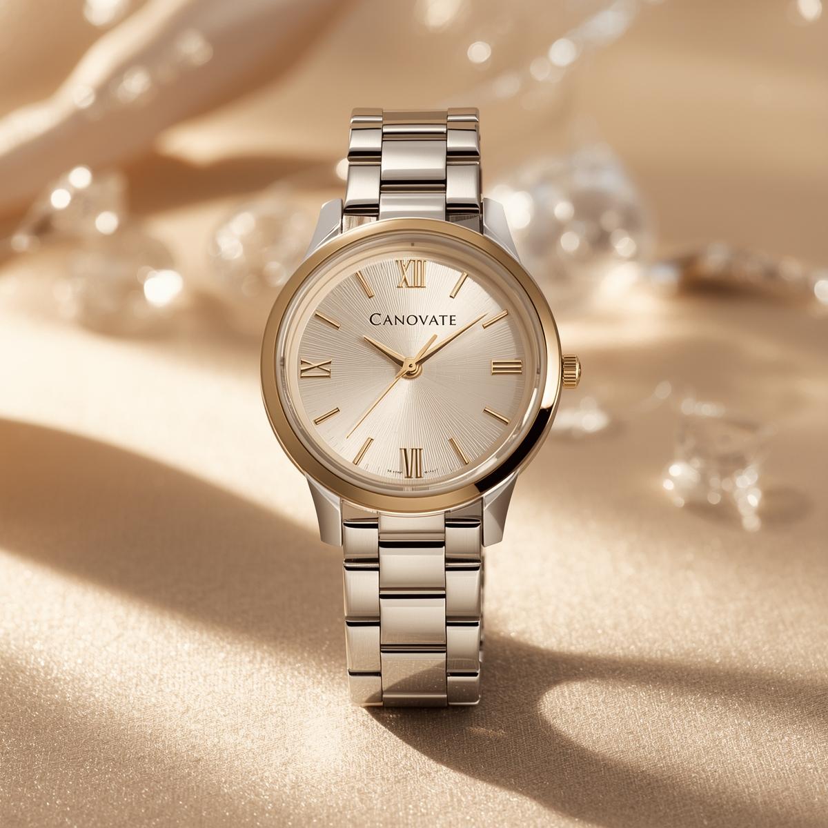 my brand name canovate i want women watch image for my brand name add attractive background4