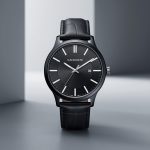 canovate 'stealth' men's analog watch black dial & black leather strap with date