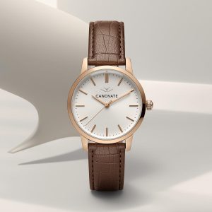 canovate rose gold & brown leather women's watch